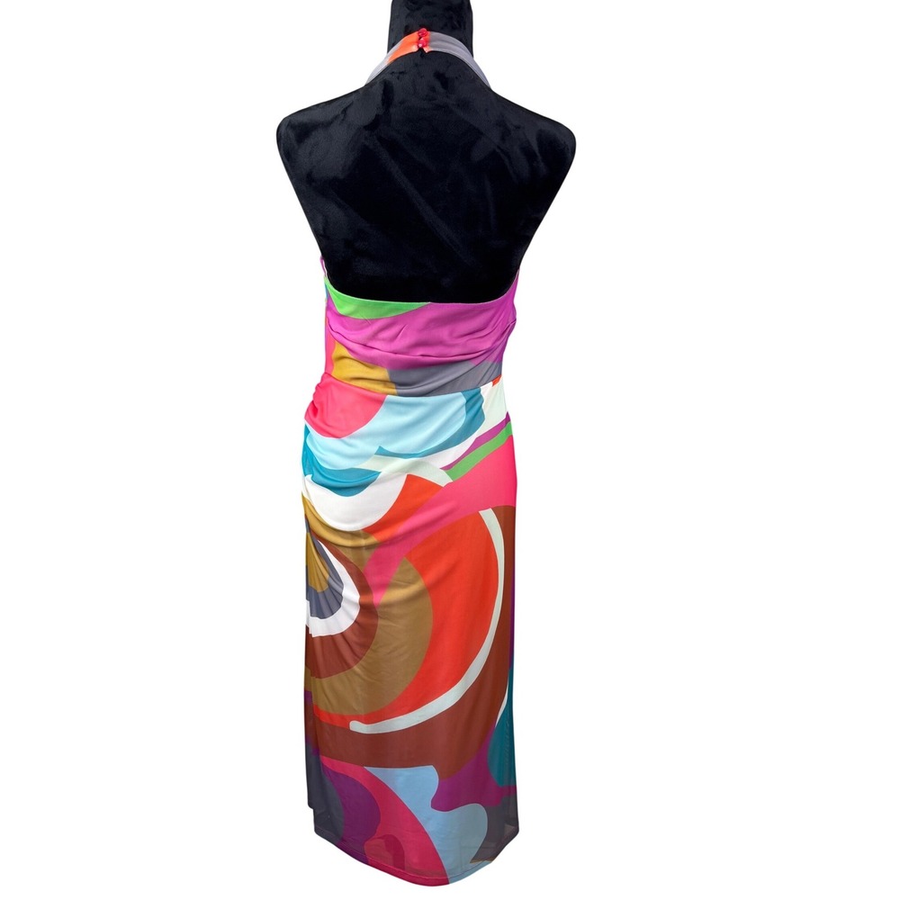 Anthropologie Multi Color Abstract Swirl Halter Midi Dress Womens Medium - Picture 3 of 9